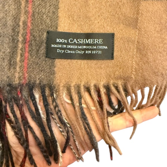 Plaid Cashmere Scarf in Brown Black and Red Tartan Check - Picture 3 of 6